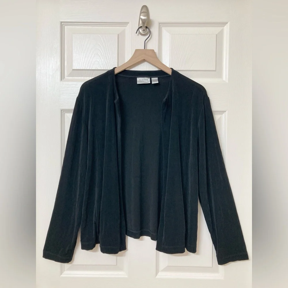 Chico’s Travelers 3 Women’s Slinky Black Open Front Cardigan XL Layer Minimalist